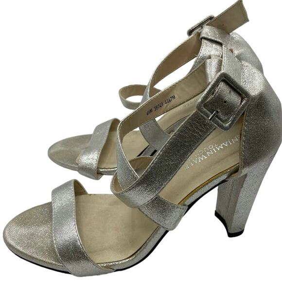 Benjamin Walk Touch Ups Silver Strappy High Heeled ShoesSz 6 1\2 M - Picture 1 of 5